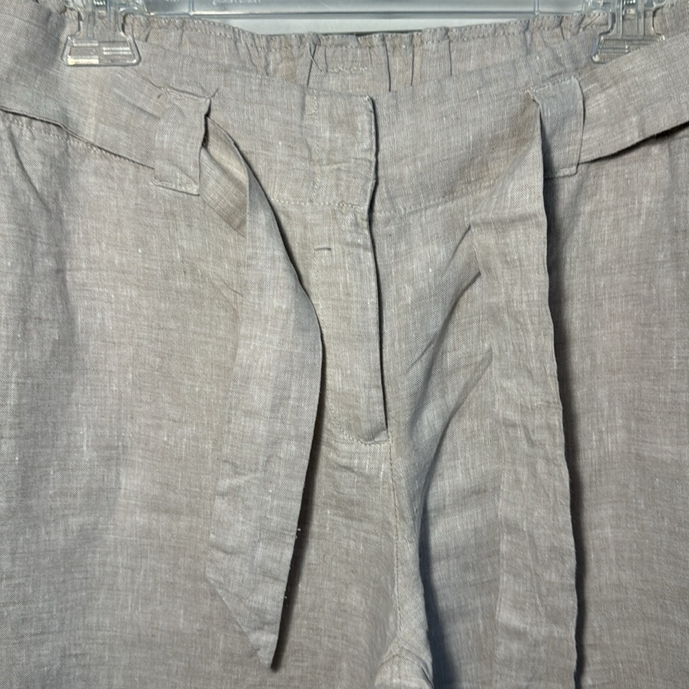 Chico’s Neutral Straight Leg Belted/Hook/Zipper/Elastic Linen Capri - Picture 4 of 7